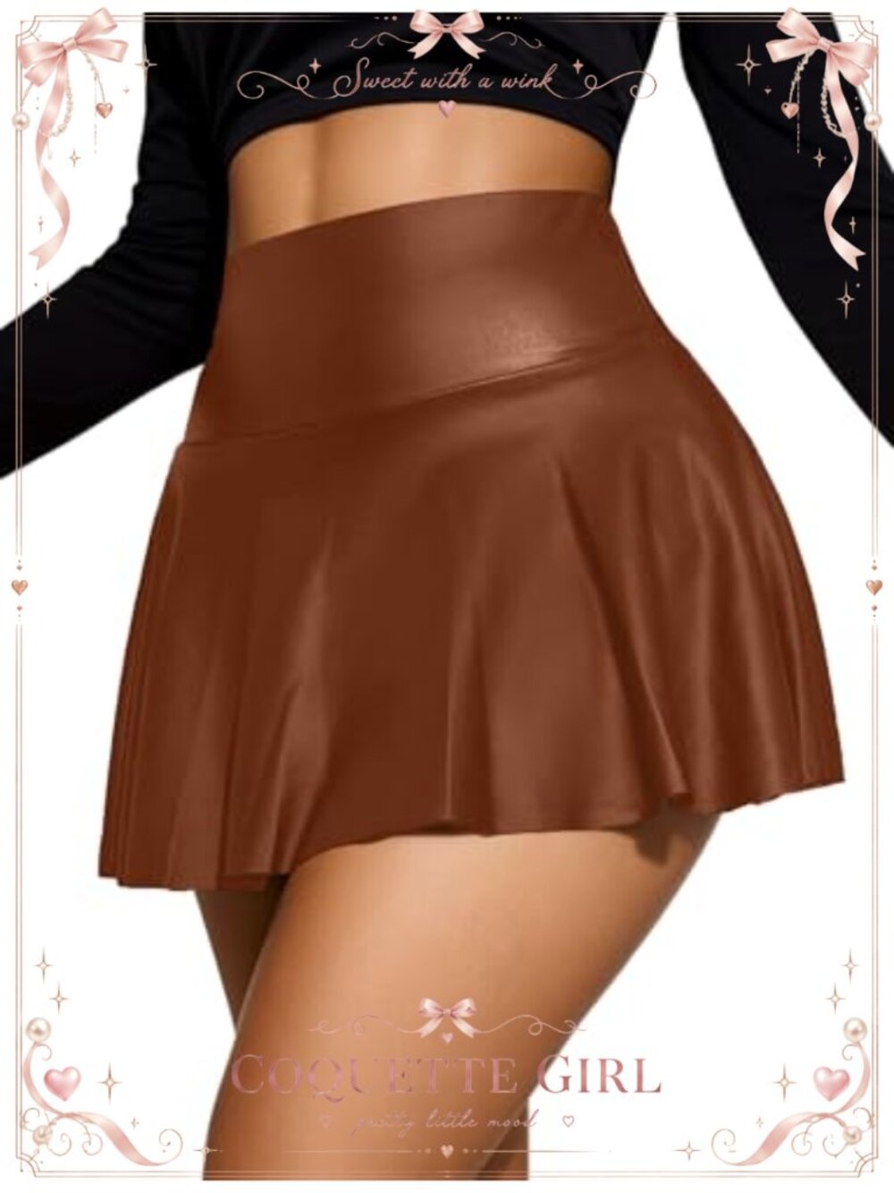 Faux Leather High-Waisted Pleated Mini Skirt Bodycon Clubwear